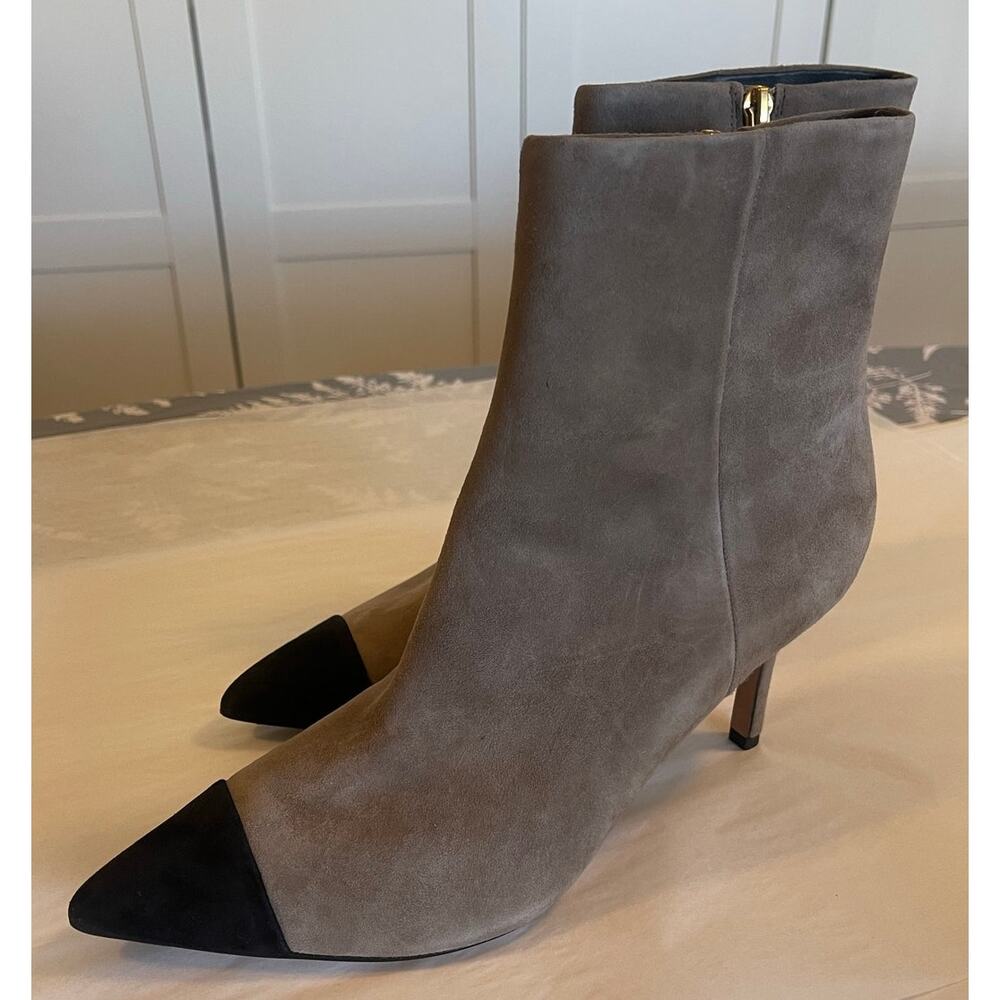 Veronica Beard Suede Taupe / Black Cap-Toe Booties Size 8.5 - Picture 2 of 6